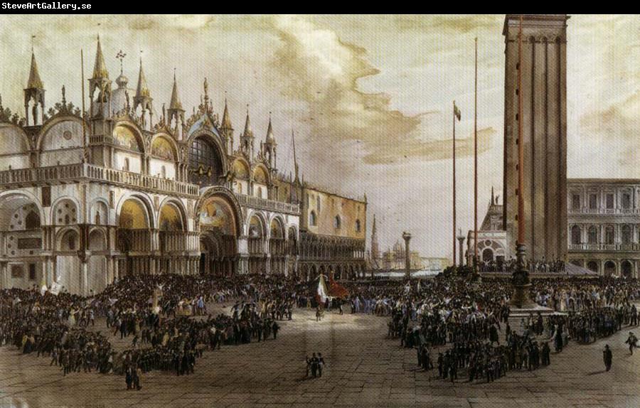 Luigi Querena The People of Venice Raise the Tricolor in Saint Mark's Square